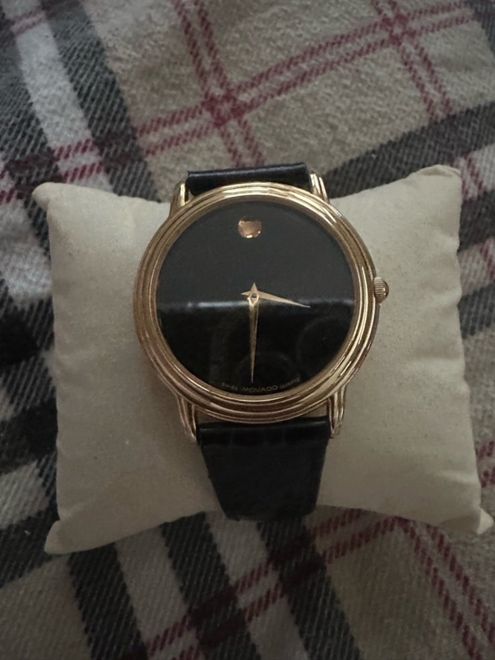 Movado Men’s Black Dial Gold-Tone Case Leather Strap Watch